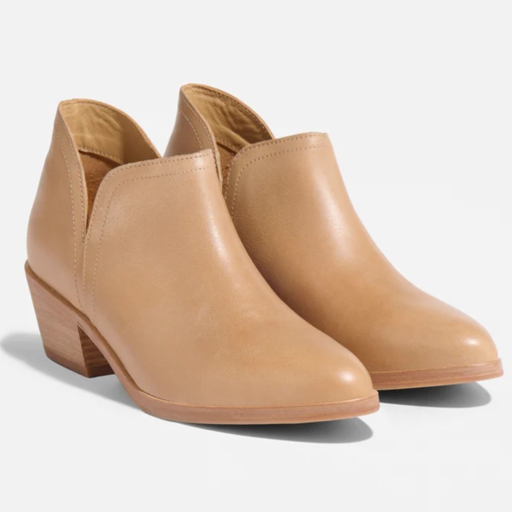 NISOLO Mia Everyday Ankle Bootie Tan Leather V-Cut Block Heel Boot 9.5